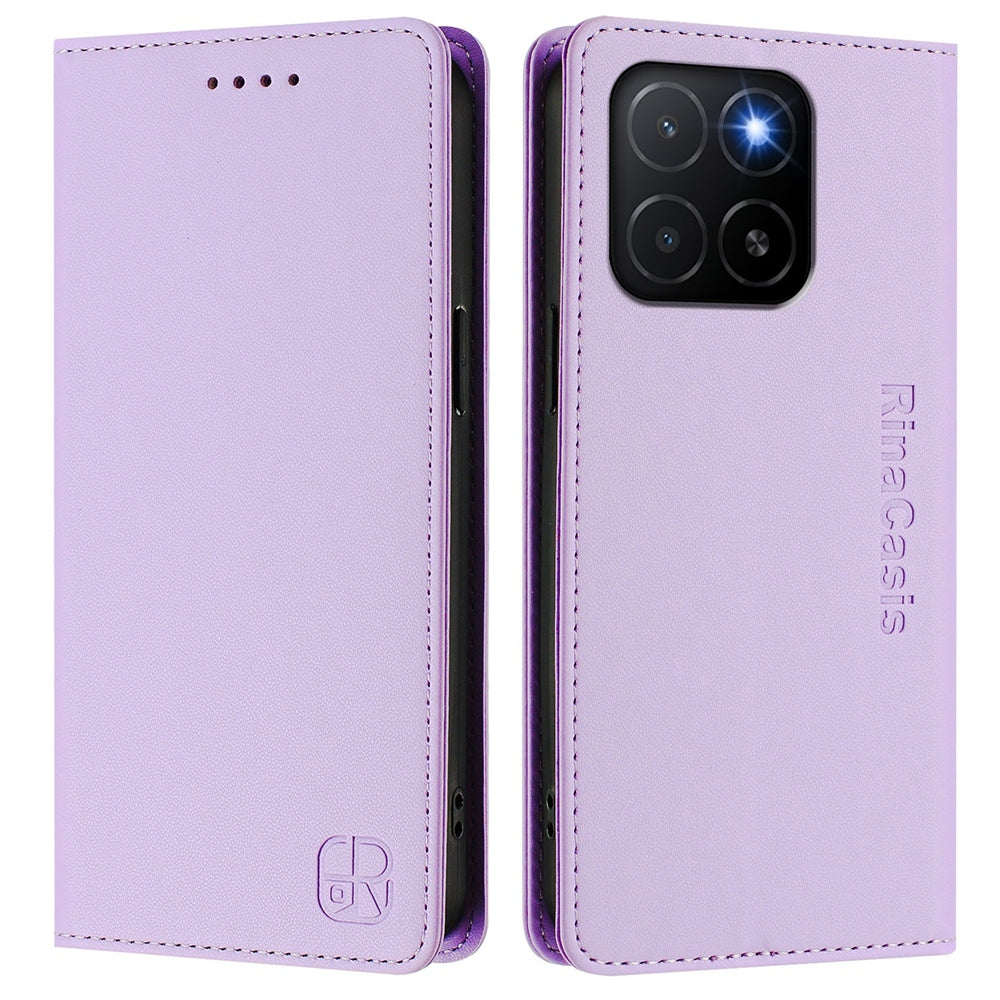 Honor X5b Dual-Folded Magnetic Suction RFID Blocking PU Leather Wallet Phone Case with Card Slots, Cash Pocket, Kickstand, Full Protective Flip Cover