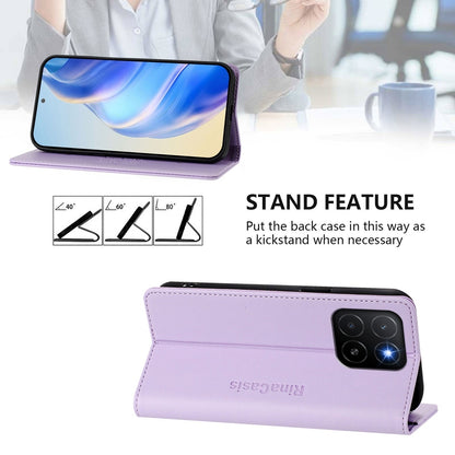 Honor X5b Dual-Folded Magnetic Suction RFID Blocking PU Leather Wallet Phone Case with Card Slots, Cash Pocket, Kickstand, Full Protective Flip Cover