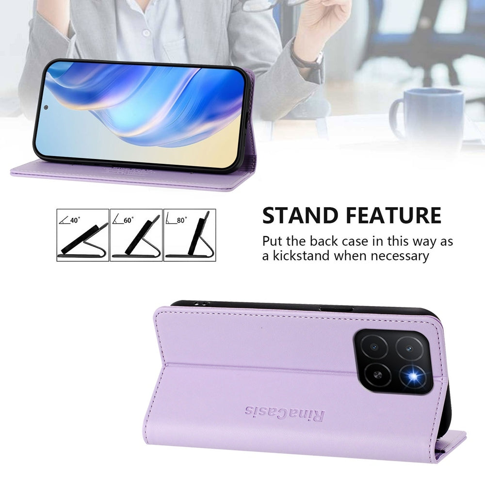 Honor X5b Plus Dual-Folded Magnetic Suction RFID Blocking PU Leather Wallet Phone Case with Card Slots, Cash Pocket, Kickstand, Full Protective Flip Cover