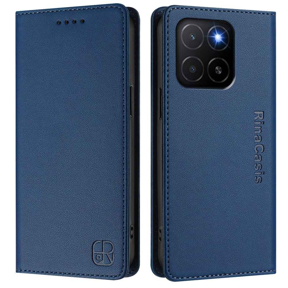 Honor X5b Dual-Folded Magnetic Suction RFID Blocking PU Leather Wallet Phone Case with Card Slots, Cash Pocket, Kickstand, Full Protective Flip Cover