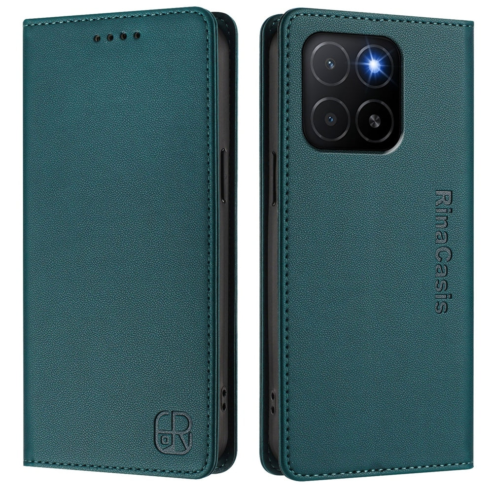 Honor X5b Plus Dual-Folded Magnetic Suction RFID Blocking PU Leather Wallet Phone Case with Card Slots, Cash Pocket, Kickstand, Full Protective Flip Cover