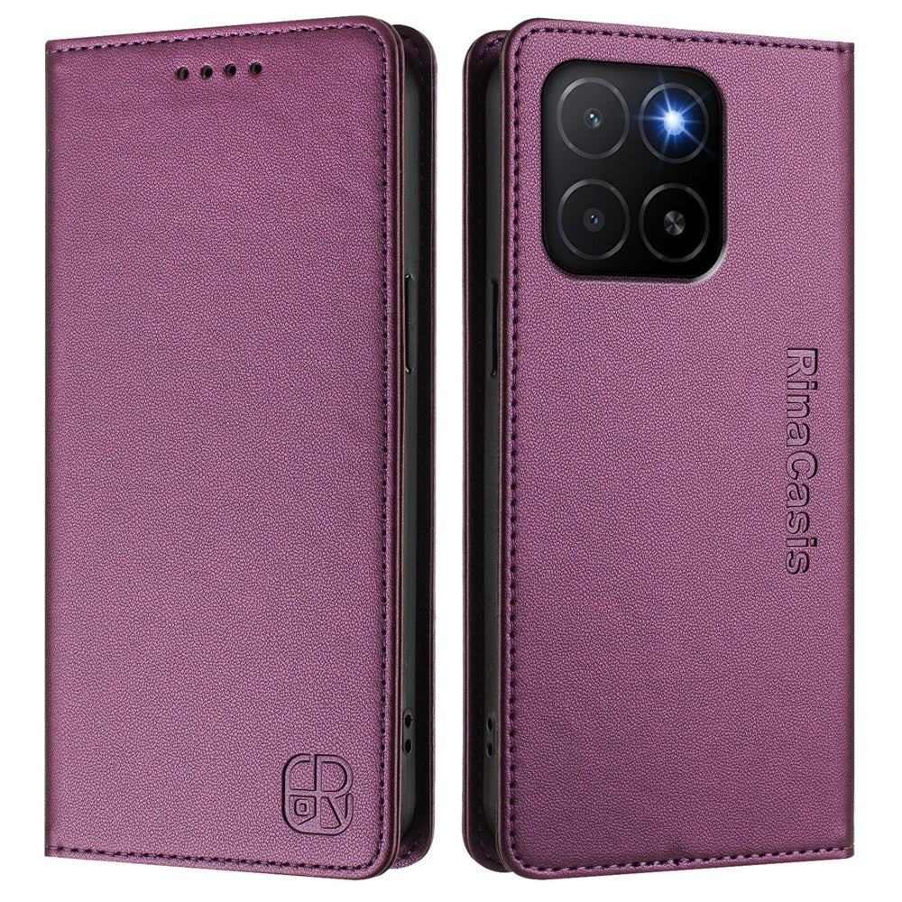 Honor X5b Dual-Folded Magnetic Suction RFID Blocking PU Leather Wallet Phone Case with Card Slots, Cash Pocket, Kickstand, Full Protective Flip Cover