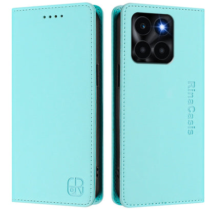 Honor X6a Dual-Folded Magnetic Suction RFID Blocking PU Leather Wallet Phone Case with Card Slots, Cash Pocket, Kickstand, Full Protective Flip Cover