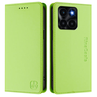 Honor X6a Dual-Folded Magnetic Suction RFID Blocking PU Leather Wallet Phone Case with Card Slots, Cash Pocket, Kickstand, Full Protective Flip Cover