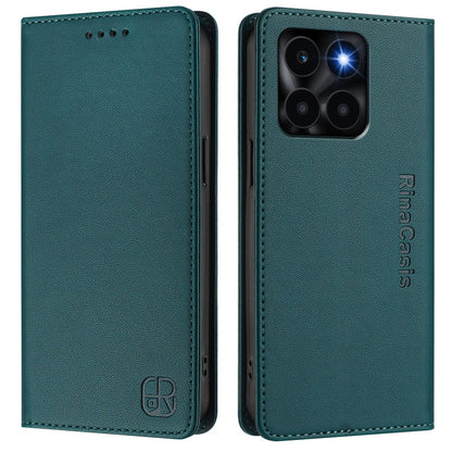 Honor X6a Dual-Folded Magnetic Suction RFID Blocking PU Leather Wallet Phone Case with Card Slots, Cash Pocket, Kickstand, Full Protective Flip Cover
