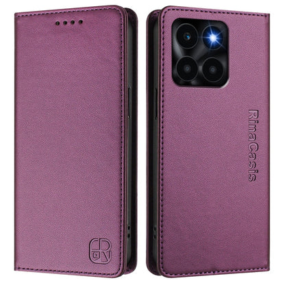 Honor X6a Dual-Folded Magnetic Suction RFID Blocking PU Leather Wallet Phone Case with Card Slots, Cash Pocket, Kickstand, Full Protective Flip Cover