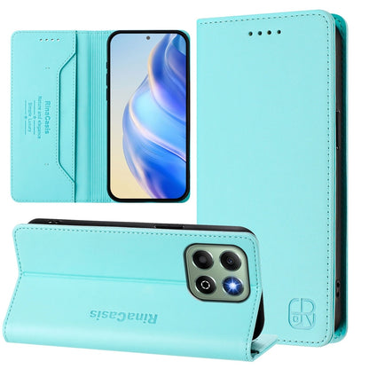Honor X6b Dual-Folded Magnetic Suction RFID Blocking PU Leather Wallet Phone Case with Card Slots, Cash Pocket, Kickstand, Full Protective Flip Cover