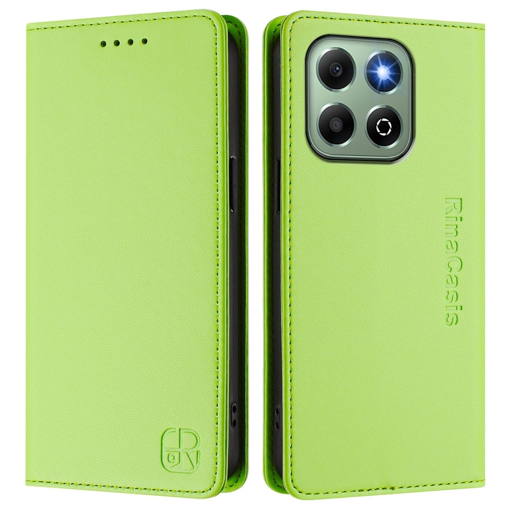 Honor X6b Dual-Folded Magnetic Suction RFID Blocking PU Leather Wallet Phone Case with Card Slots, Cash Pocket, Kickstand, Full Protective Flip Cover