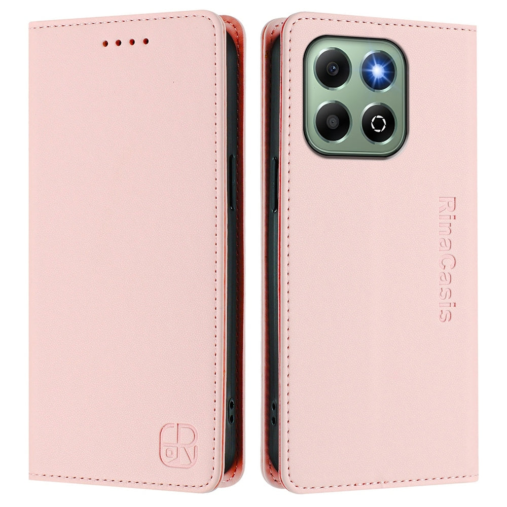 Honor X6b Dual-Folded Magnetic Suction RFID Blocking PU Leather Wallet Phone Case with Card Slots, Cash Pocket, Kickstand, Full Protective Flip Cover