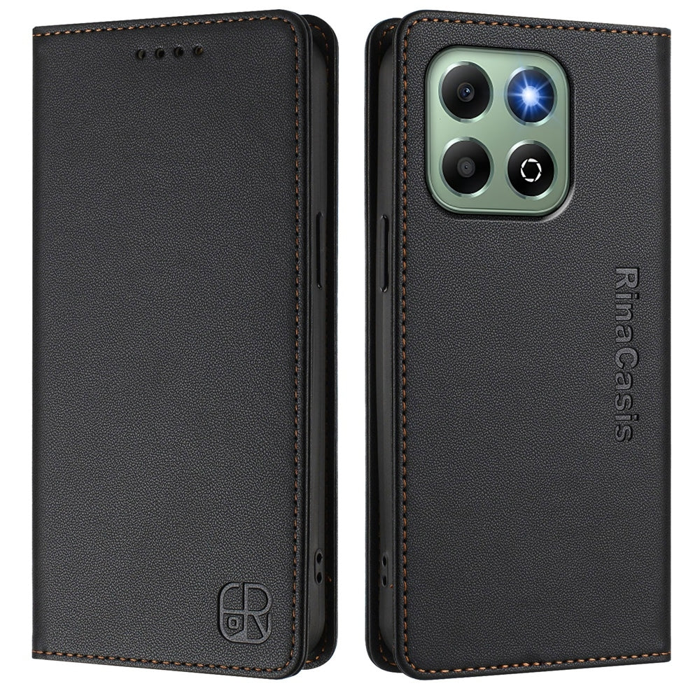 Honor X6b Dual-Folded Magnetic Suction RFID Blocking PU Leather Wallet Phone Case with Card Slots, Cash Pocket, Kickstand, Full Protective Flip Cover