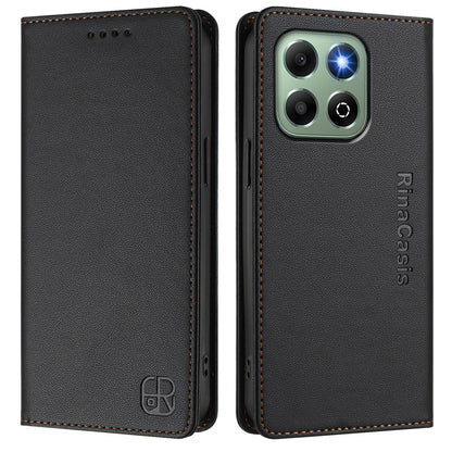 Honor X6b Dual-Folded Magnetic Suction RFID Blocking PU Leather Wallet Phone Case with Card Slots, Cash Pocket, Kickstand, Full Protective Flip Cover