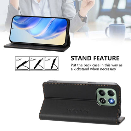 Honor X6b Dual-Folded Magnetic Suction RFID Blocking PU Leather Wallet Phone Case with Card Slots, Cash Pocket, Kickstand, Full Protective Flip Cover