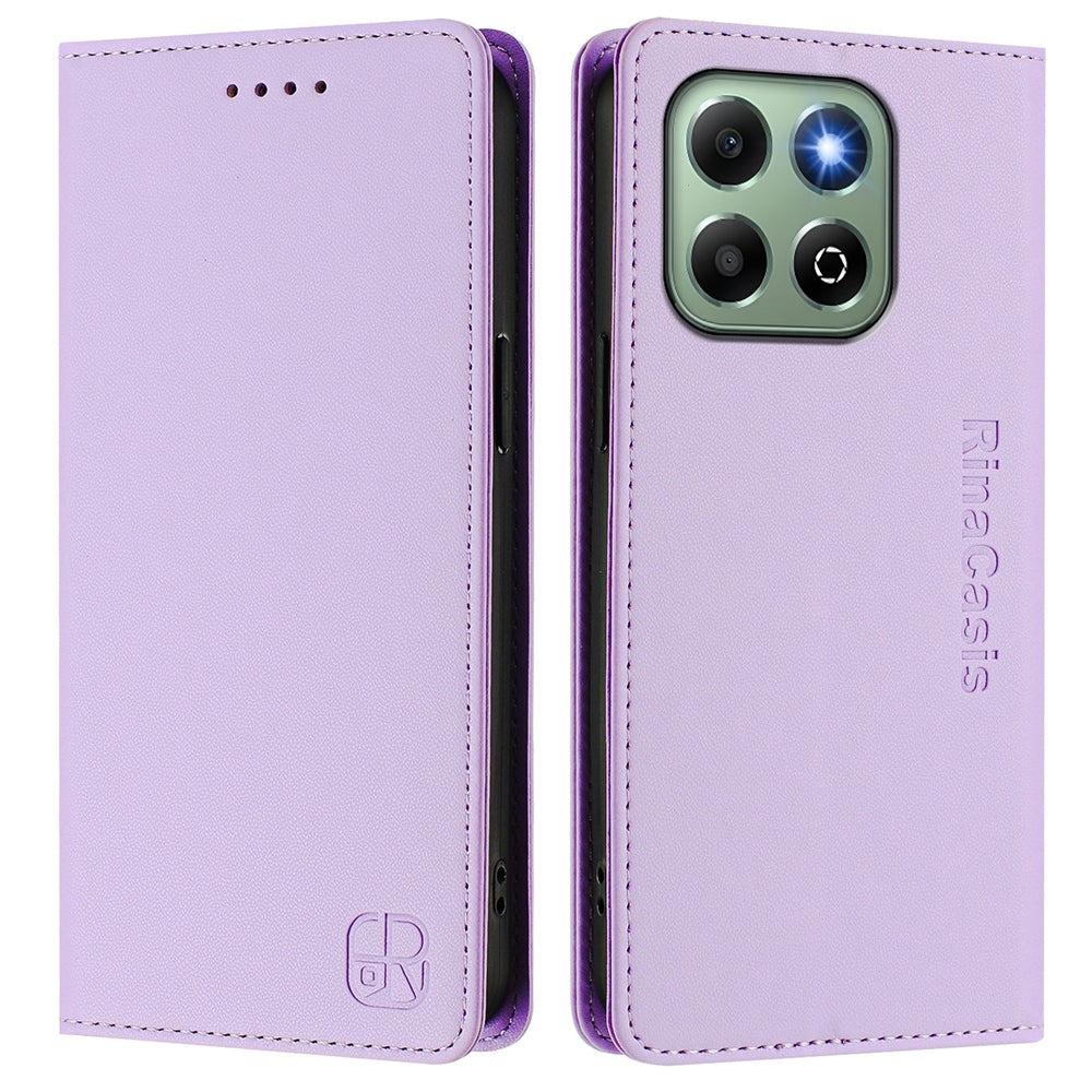 Honor X6b Dual-Folded Magnetic Suction RFID Blocking PU Leather Wallet Phone Case with Card Slots, Cash Pocket, Kickstand, Full Protective Flip Cover