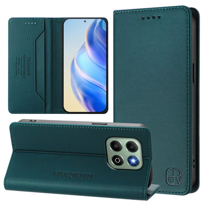 Honor X6b Dual-Folded Magnetic Suction RFID Blocking PU Leather Wallet Phone Case with Card Slots, Cash Pocket, Kickstand, Full Protective Flip Cover