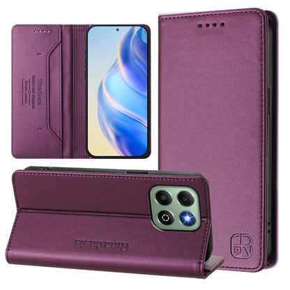 Honor X6b Dual-Folded Magnetic Suction RFID Blocking PU Leather Wallet Phone Case with Card Slots, Cash Pocket, Kickstand, Full Protective Flip Cover