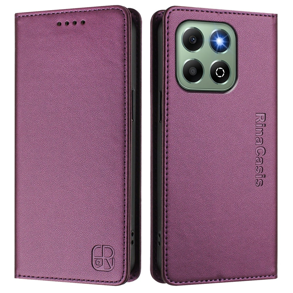 Honor X6b Dual-Folded Magnetic Suction RFID Blocking PU Leather Wallet Phone Case with Card Slots, Cash Pocket, Kickstand, Full Protective Flip Cover