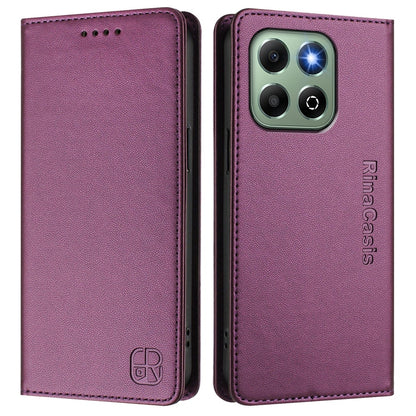 Honor X6b Dual-Folded Magnetic Suction RFID Blocking PU Leather Wallet Phone Case with Card Slots, Cash Pocket, Kickstand, Full Protective Flip Cover
