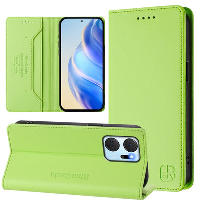 Honor X7a Dual-Folded Magnetic Suction RFID Blocking PU Leather Wallet Phone Case with Card Slots, Cash Pocket, Kickstand, Full Protective Flip Cover