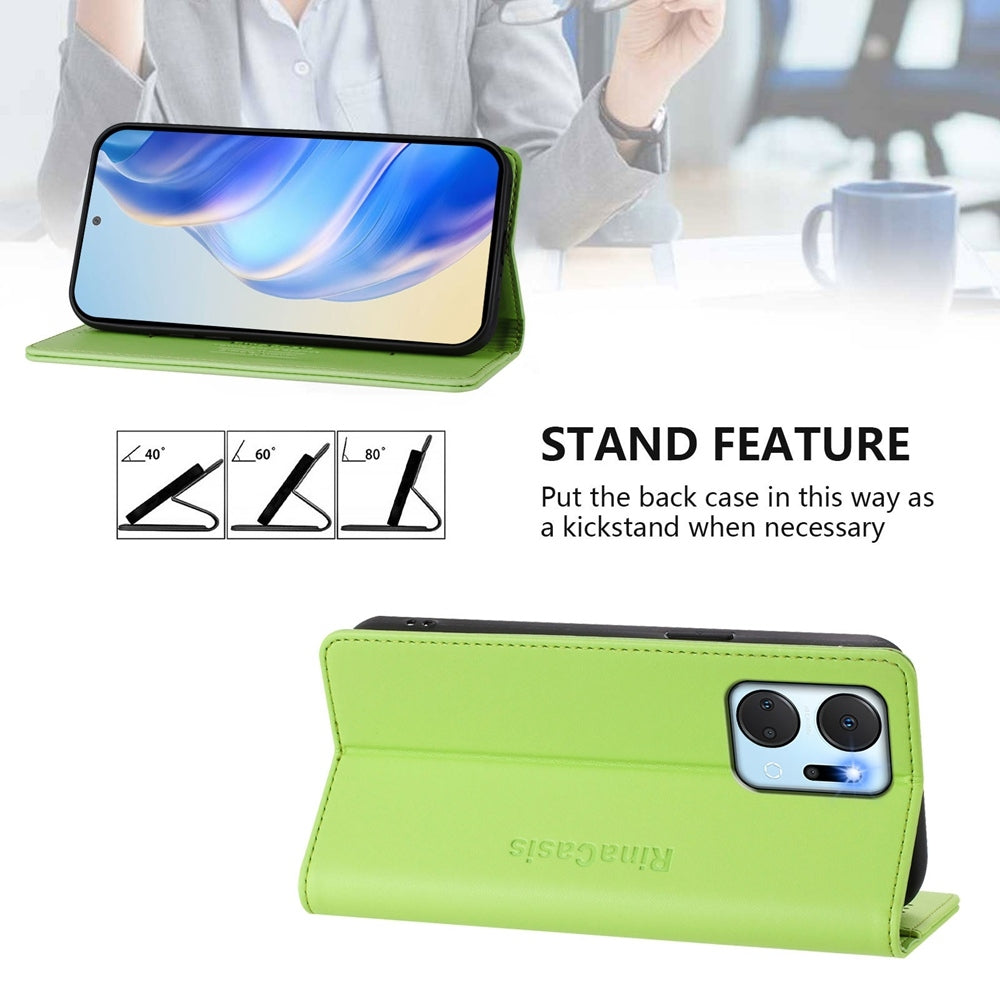 Honor X7a Dual-Folded Magnetic Suction RFID Blocking PU Leather Wallet Phone Case with Card Slots, Cash Pocket, Kickstand, Full Protective Flip Cover
