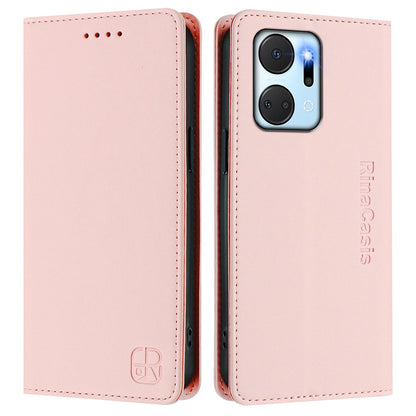 Honor X7a Dual-Folded Magnetic Suction RFID Blocking PU Leather Wallet Phone Case with Card Slots, Cash Pocket, Kickstand, Full Protective Flip Cover