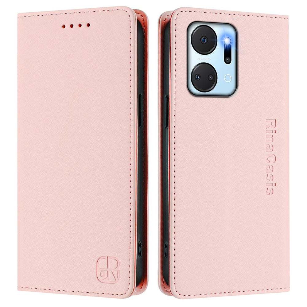 Honor Play7T Dual-Folded Magnetic Suction RFID Blocking PU Leather Wallet Phone Case with Card Slots, Cash Pocket, Kickstand, Full Protective Flip Cover