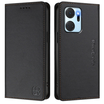 Honor X7a Dual-Folded Magnetic Suction RFID Blocking PU Leather Wallet Phone Case with Card Slots, Cash Pocket, Kickstand, Full Protective Flip Cover