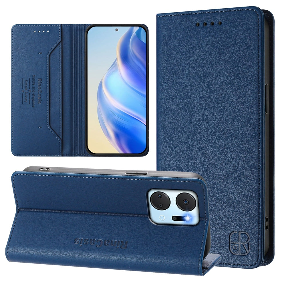 Honor Play7T Dual-Folded Magnetic Suction RFID Blocking PU Leather Wallet Phone Case with Card Slots, Cash Pocket, Kickstand, Full Protective Flip Cover