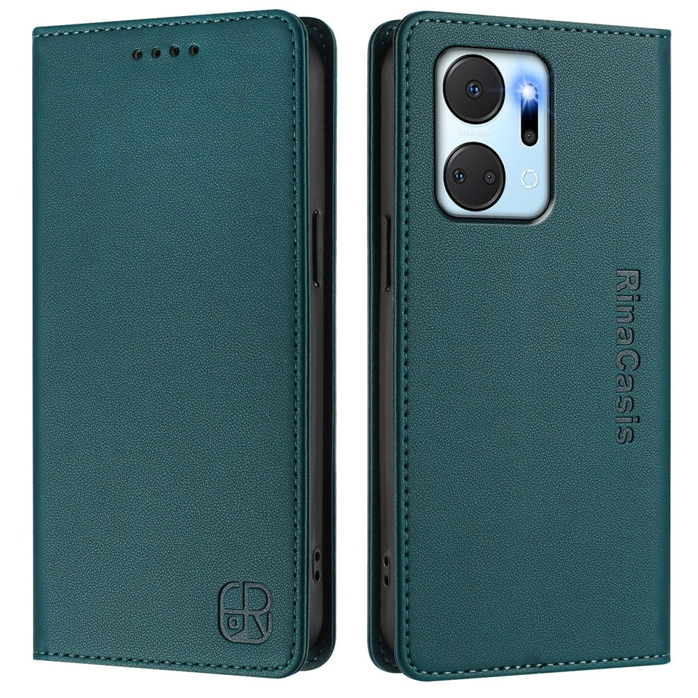 Honor Play7T Dual-Folded Magnetic Suction RFID Blocking PU Leather Wallet Phone Case with Card Slots, Cash Pocket, Kickstand, Full Protective Flip Cover