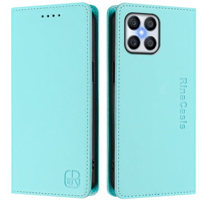 Honor X8 4G Dual-Folded Magnetic Suction RFID Blocking PU Leather Wallet Phone Case with Card Slots, Cash Pocket, Kickstand, Full Protective Flip Cover