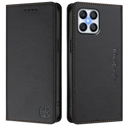 Honor X8 4G Dual-Folded Magnetic Suction RFID Blocking PU Leather Wallet Phone Case with Card Slots, Cash Pocket, Kickstand, Full Protective Flip Cover