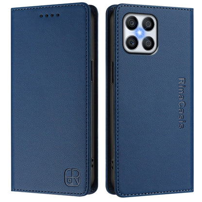Honor X30i Dual-Folded Magnetic Suction RFID Blocking PU Leather Wallet Phone Case with Card Slots, Cash Pocket, Kickstand, Full Protective Flip Cover