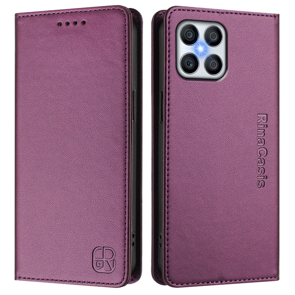 Honor Play6T Pro Dual-Folded Magnetic Suction RFID Blocking PU Leather Wallet Phone Case with Card Slots, Cash Pocket, Kickstand, Full Protective Flip Cover
