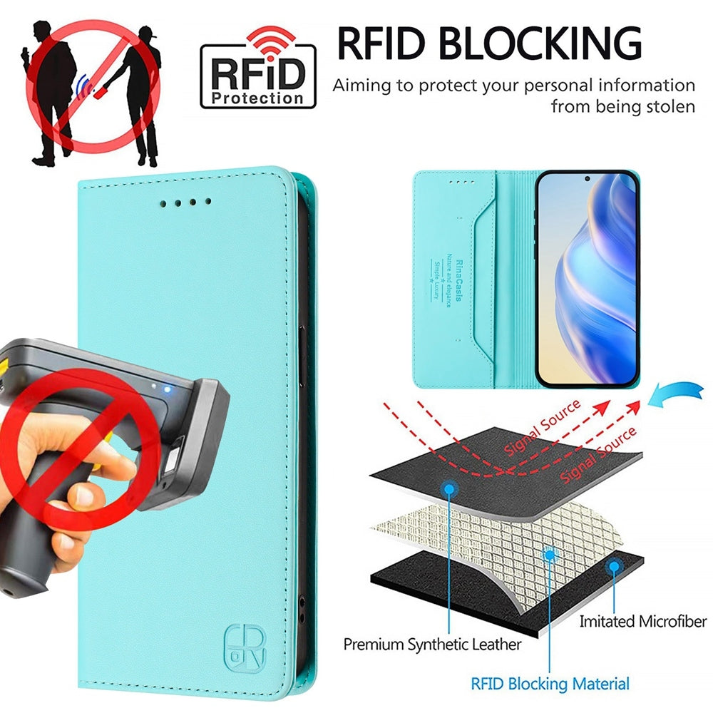 Honor X8 5G Dual-Folded Magnetic Suction RFID Blocking PU Leather Wallet Phone Case with Card Slots, Cash Pocket, Kickstand, Full Protective Flip Cover