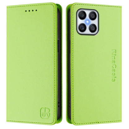 Honor X8 5G Dual-Folded Magnetic Suction RFID Blocking PU Leather Wallet Phone Case with Card Slots, Cash Pocket, Kickstand, Full Protective Flip Cover