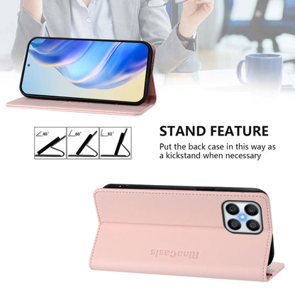 Honor X6s 4G Dual-Folded Magnetic Suction RFID Blocking PU Leather Wallet Phone Case with Card Slots, Cash Pocket, Kickstand, Full Protective Flip Cover