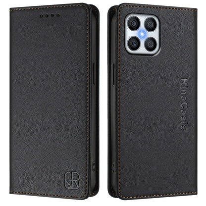 Honor X8 5G Dual-Folded Magnetic Suction RFID Blocking PU Leather Wallet Phone Case with Card Slots, Cash Pocket, Kickstand, Full Protective Flip Cover