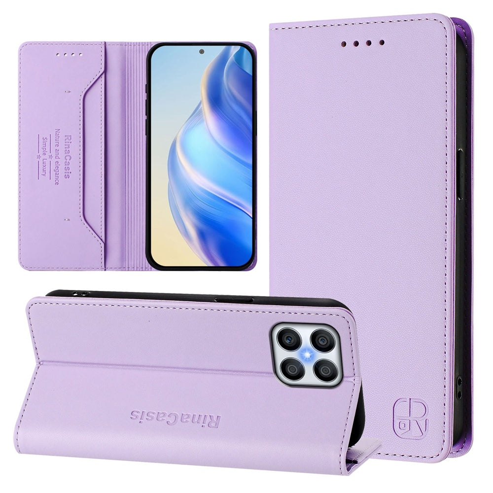 Honor X8 5G Dual-Folded Magnetic Suction RFID Blocking PU Leather Wallet Phone Case with Card Slots, Cash Pocket, Kickstand, Full Protective Flip Cover