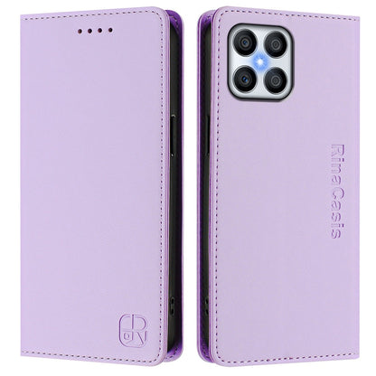 Honor X8 5G Dual-Folded Magnetic Suction RFID Blocking PU Leather Wallet Phone Case with Card Slots, Cash Pocket, Kickstand, Full Protective Flip Cover