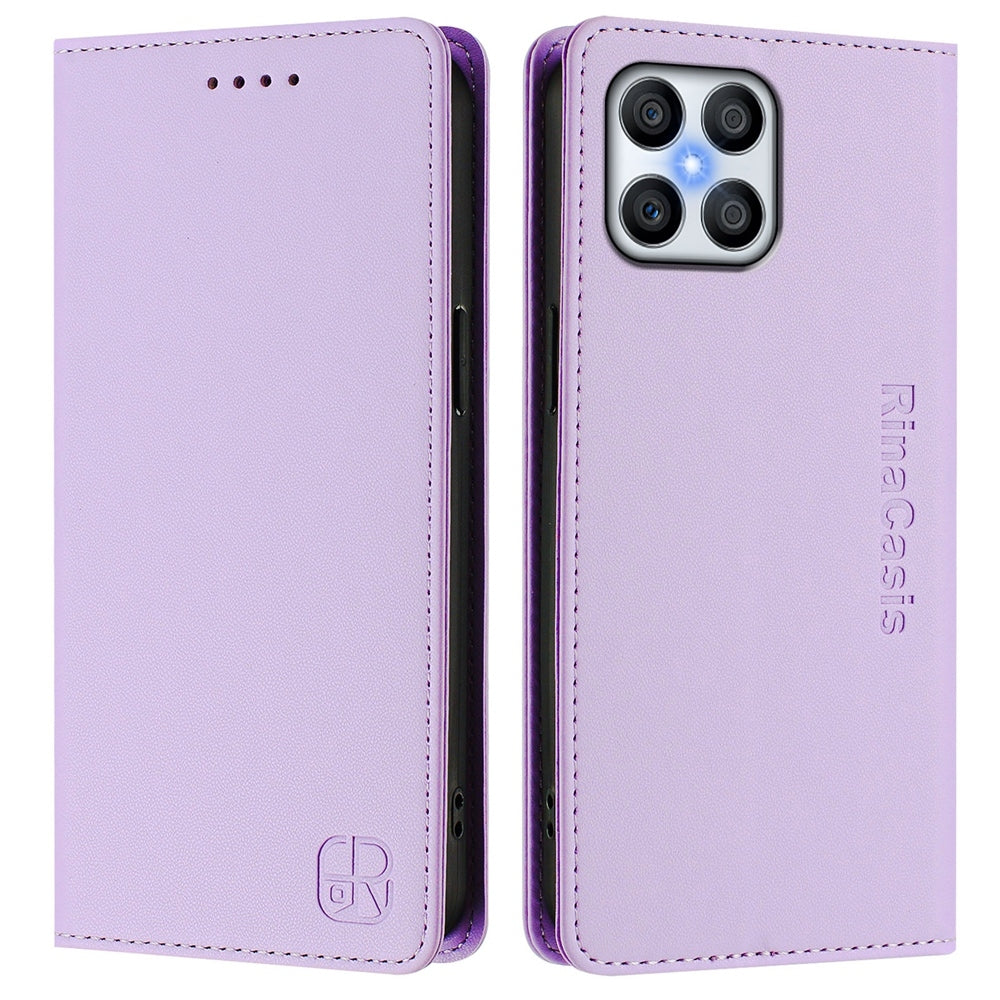 Honor X6 4G Dual-Folded Magnetic Suction RFID Blocking PU Leather Wallet Phone Case with Card Slots, Cash Pocket, Kickstand, Full Protective Flip Cover