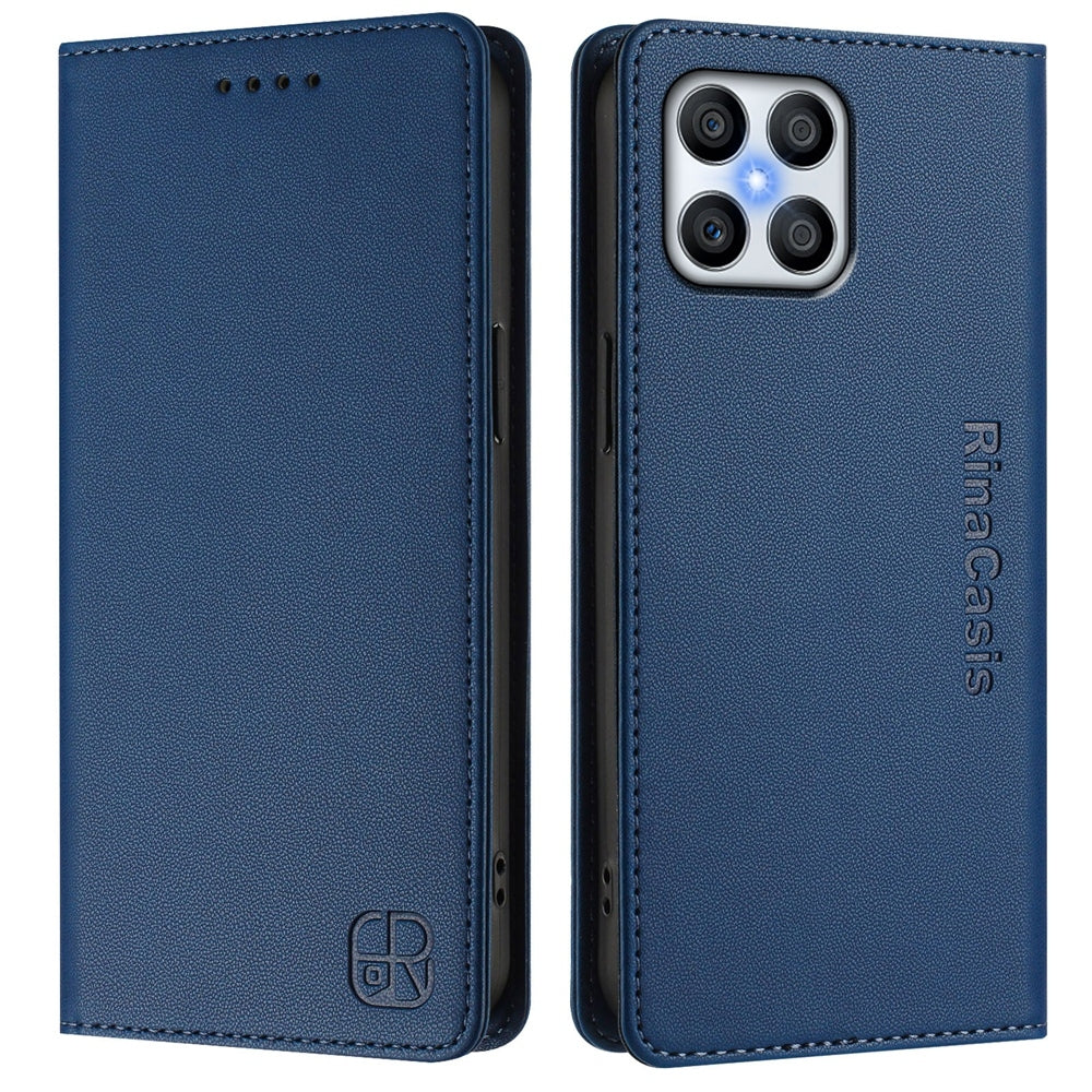 Honor X8 5G Dual-Folded Magnetic Suction RFID Blocking PU Leather Wallet Phone Case with Card Slots, Cash Pocket, Kickstand, Full Protective Flip Cover