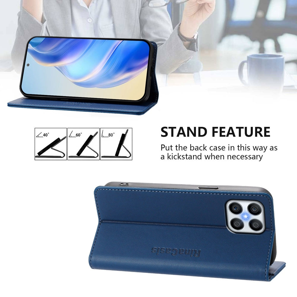 Honor X6 4G Dual-Folded Magnetic Suction RFID Blocking PU Leather Wallet Phone Case with Card Slots, Cash Pocket, Kickstand, Full Protective Flip Cover