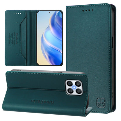 Honor X8 5G Dual-Folded Magnetic Suction RFID Blocking PU Leather Wallet Phone Case with Card Slots, Cash Pocket, Kickstand, Full Protective Flip Cover