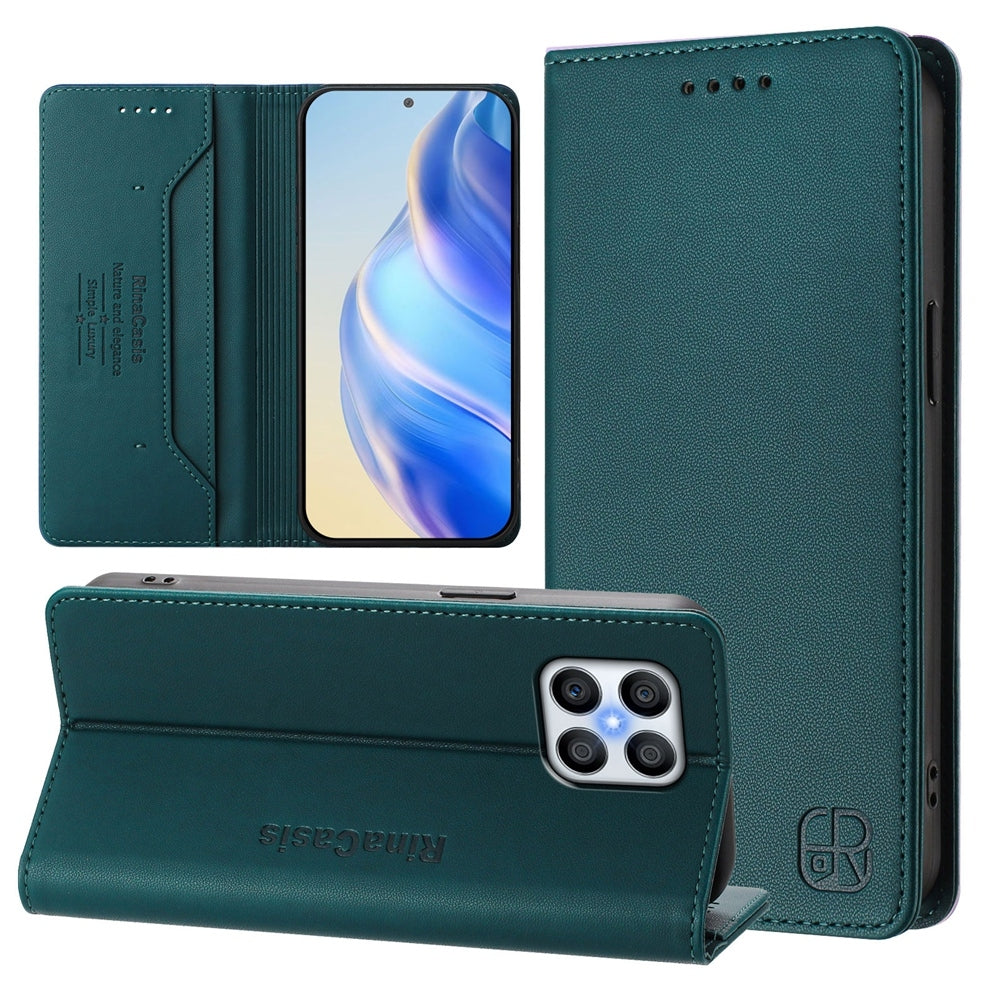 Honor X6 4G Dual-Folded Magnetic Suction RFID Blocking PU Leather Wallet Phone Case with Card Slots, Cash Pocket, Kickstand, Full Protective Flip Cover