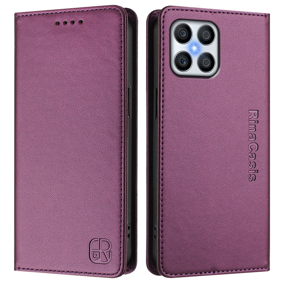 Honor X8 5G Dual-Folded Magnetic Suction RFID Blocking PU Leather Wallet Phone Case with Card Slots, Cash Pocket, Kickstand, Full Protective Flip Cover