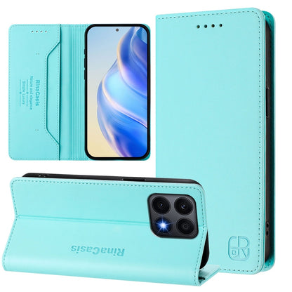 Honor X8a Dual-Folded Magnetic Suction RFID Blocking PU Leather Wallet Phone Case with Card Slots, Cash Pocket, Kickstand, Full Protective Flip Cover