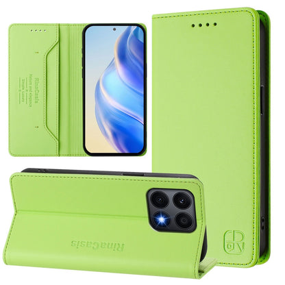 Honor X8a Dual-Folded Magnetic Suction RFID Blocking PU Leather Wallet Phone Case with Card Slots, Cash Pocket, Kickstand, Full Protective Flip Cover