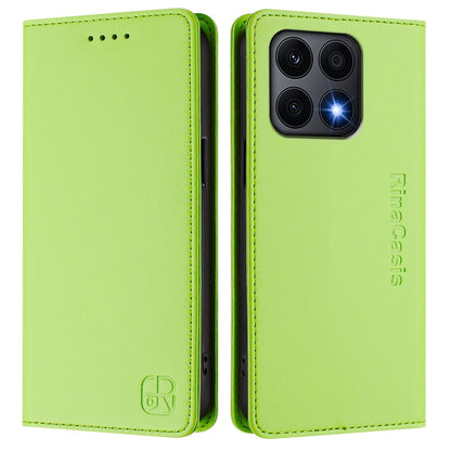 Honor X8a Dual-Folded Magnetic Suction RFID Blocking PU Leather Wallet Phone Case with Card Slots, Cash Pocket, Kickstand, Full Protective Flip Cover
