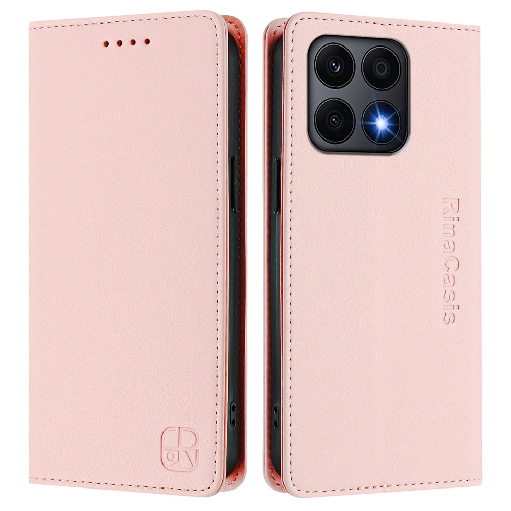 Honor X8a Dual-Folded Magnetic Suction RFID Blocking PU Leather Wallet Phone Case with Card Slots, Cash Pocket, Kickstand, Full Protective Flip Cover