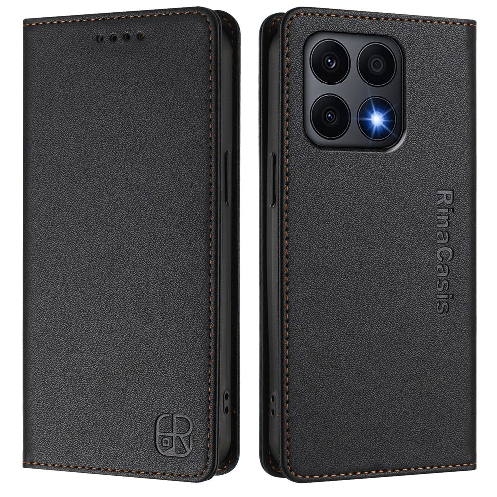 Honor X8a Dual-Folded Magnetic Suction RFID Blocking PU Leather Wallet Phone Case with Card Slots, Cash Pocket, Kickstand, Full Protective Flip Cover