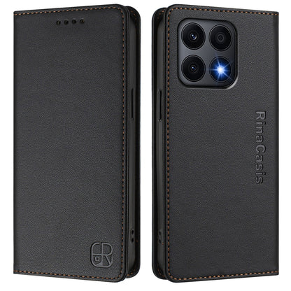 Honor X8a Dual-Folded Magnetic Suction RFID Blocking PU Leather Wallet Phone Case with Card Slots, Cash Pocket, Kickstand, Full Protective Flip Cover